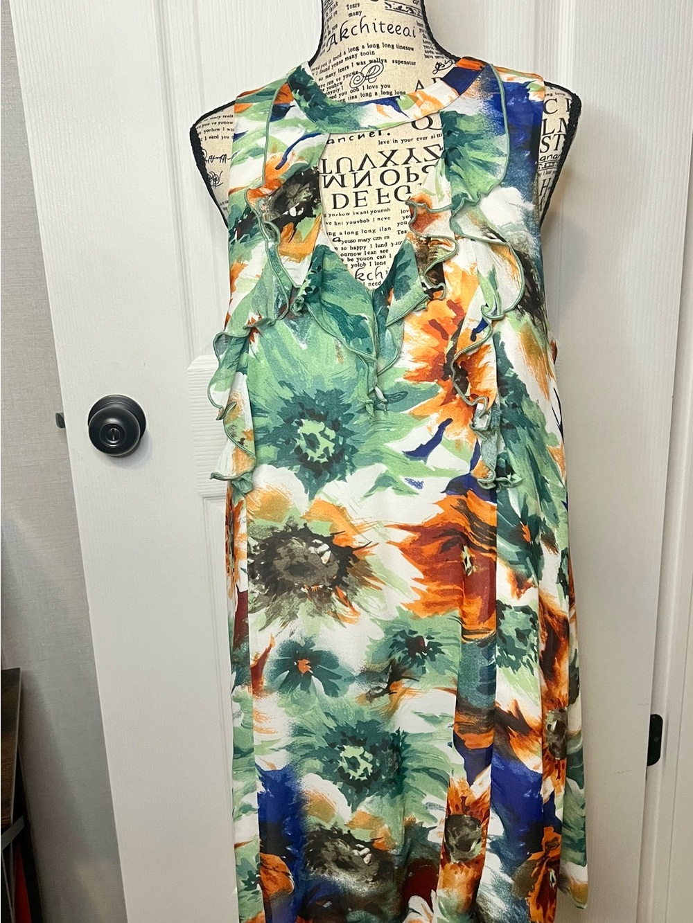 entro Floral Ruffle Maxi Dress in Green, Orange & Blue